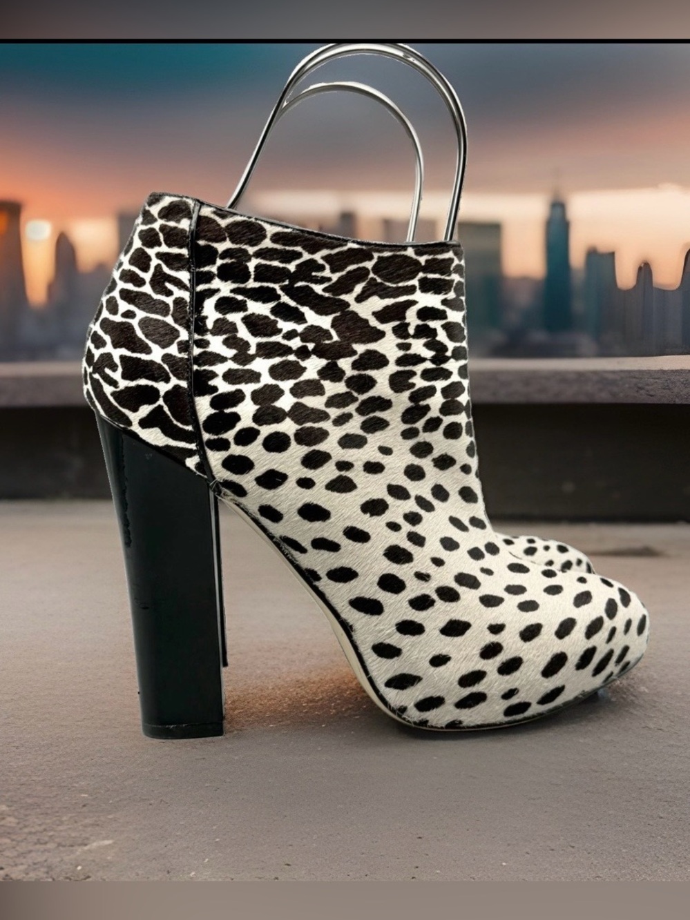 Ann Taylor Leopard Animal Hair Ankle Booties 8M Platform Heel 5”